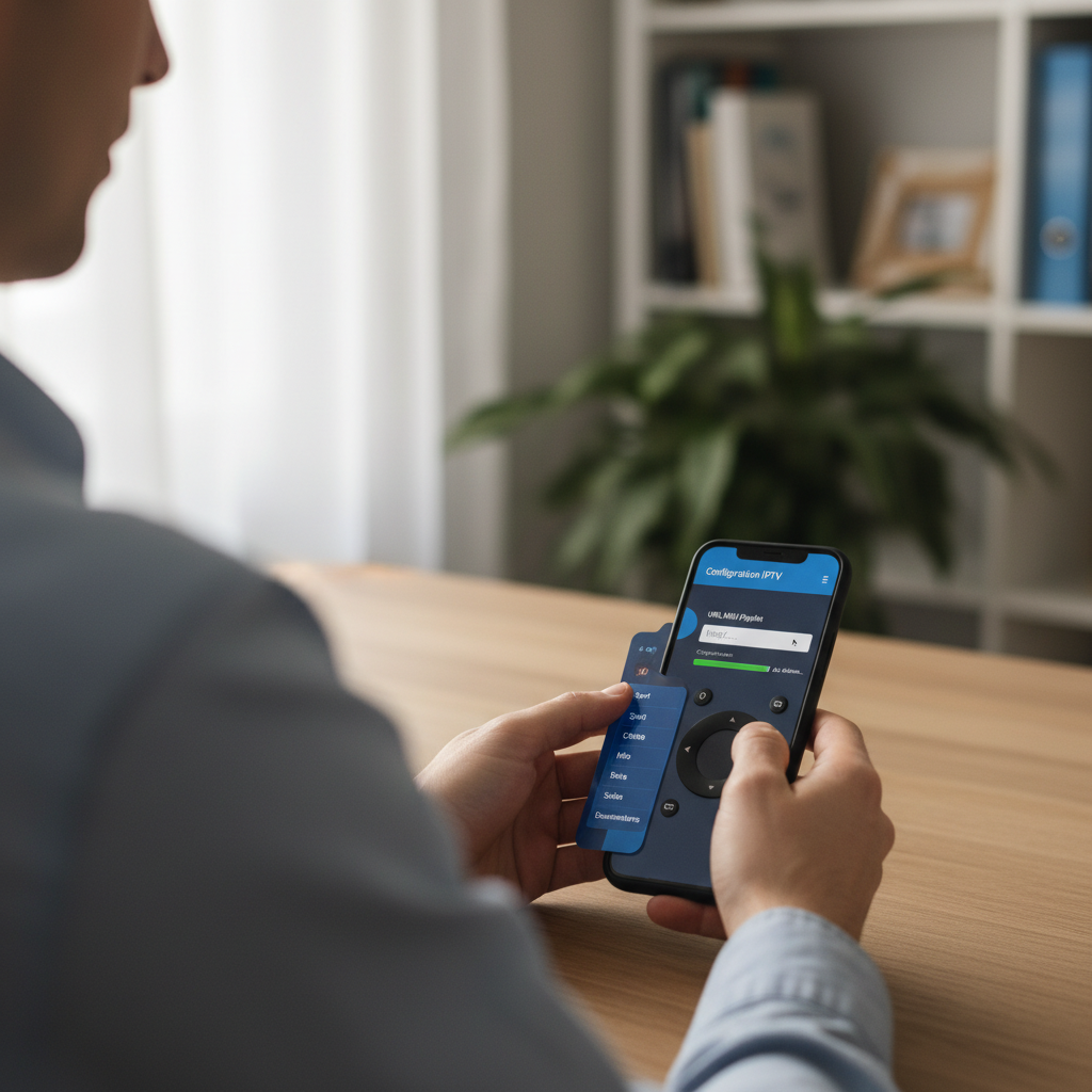 Écran de configuration d'une application french iptv sur smartphone avec liste de chaînes en cours de chargement