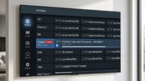 Meilleur appli iptv TiviMate Premium interface EPG sur Android TV avec grille de chaînes françaises en direct